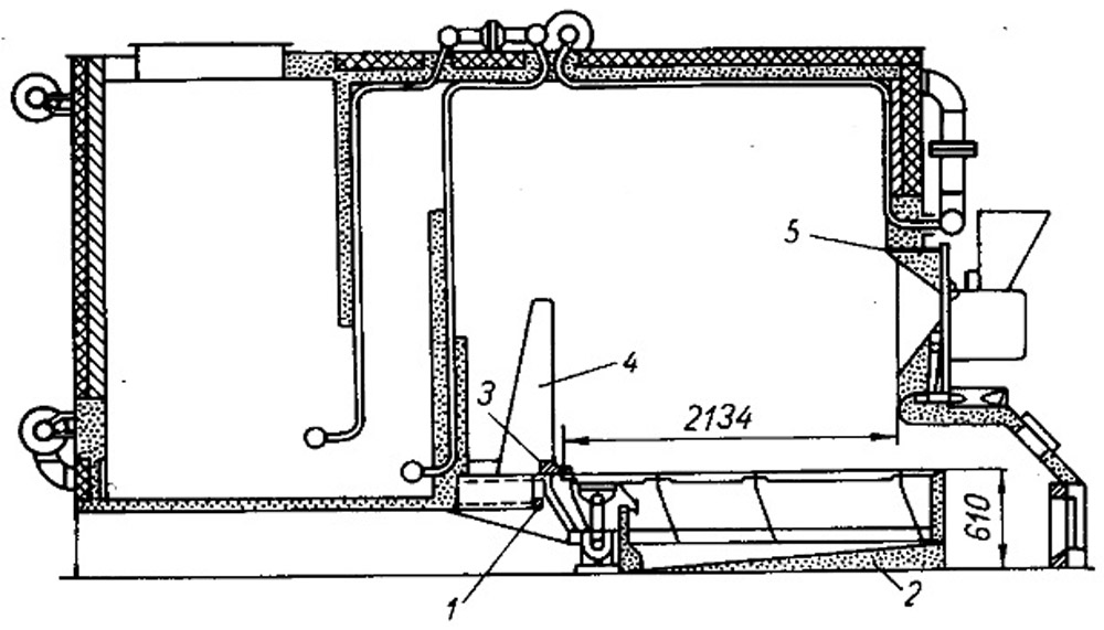 Котел, оборудованный топкой с механическими забрасывателями и вибрирующей решеткой обратного хода фирмы «Рилей Стокер»