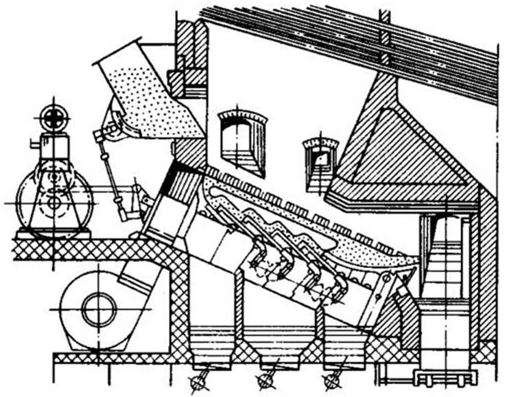 Топка с переталкивающей решеткой системы Мартина.